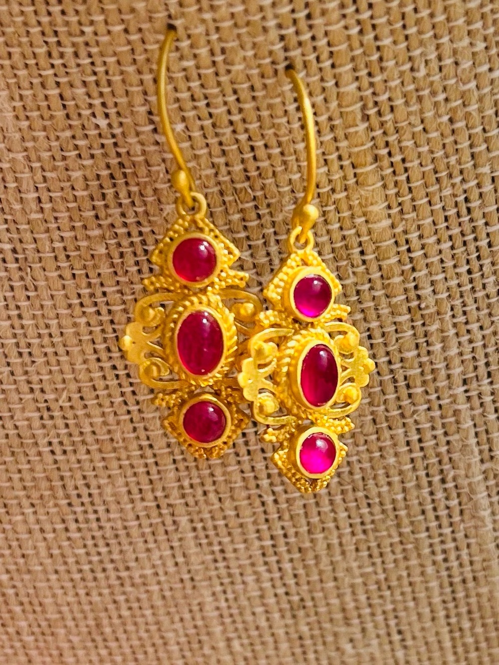 Egyptian Gold with Ruby Stone Dangle Earrings